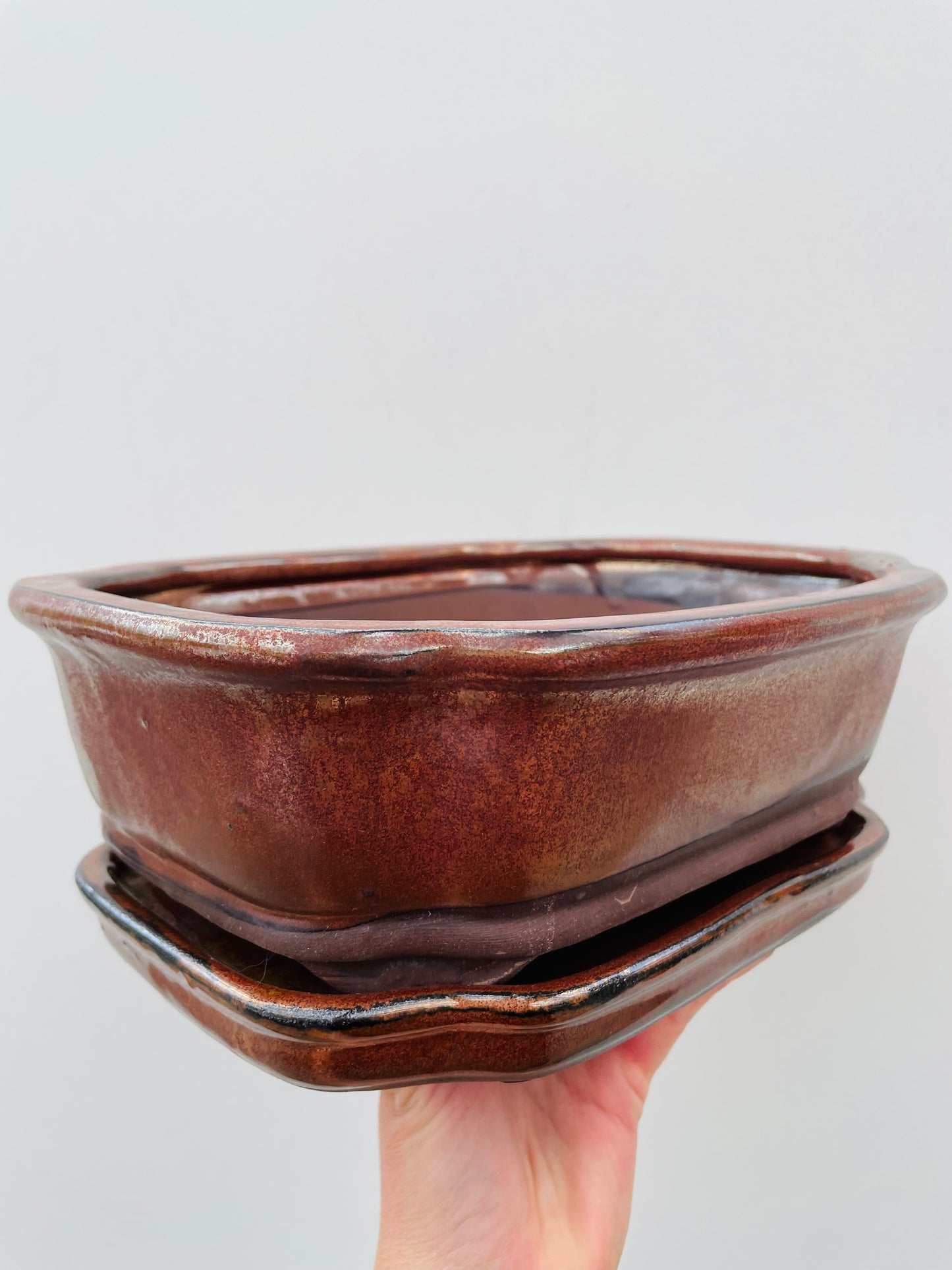 Bonsaipotte med fat 2 bronse 25 cm