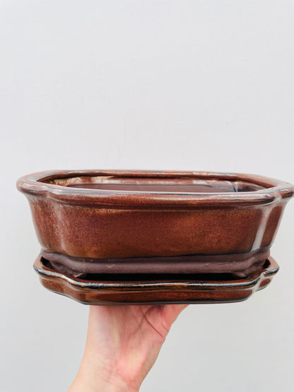 Bonsaipotte med fat 2 bronse 25 cm