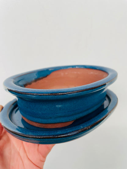 Bonsaipotte med fat blå 15 cm