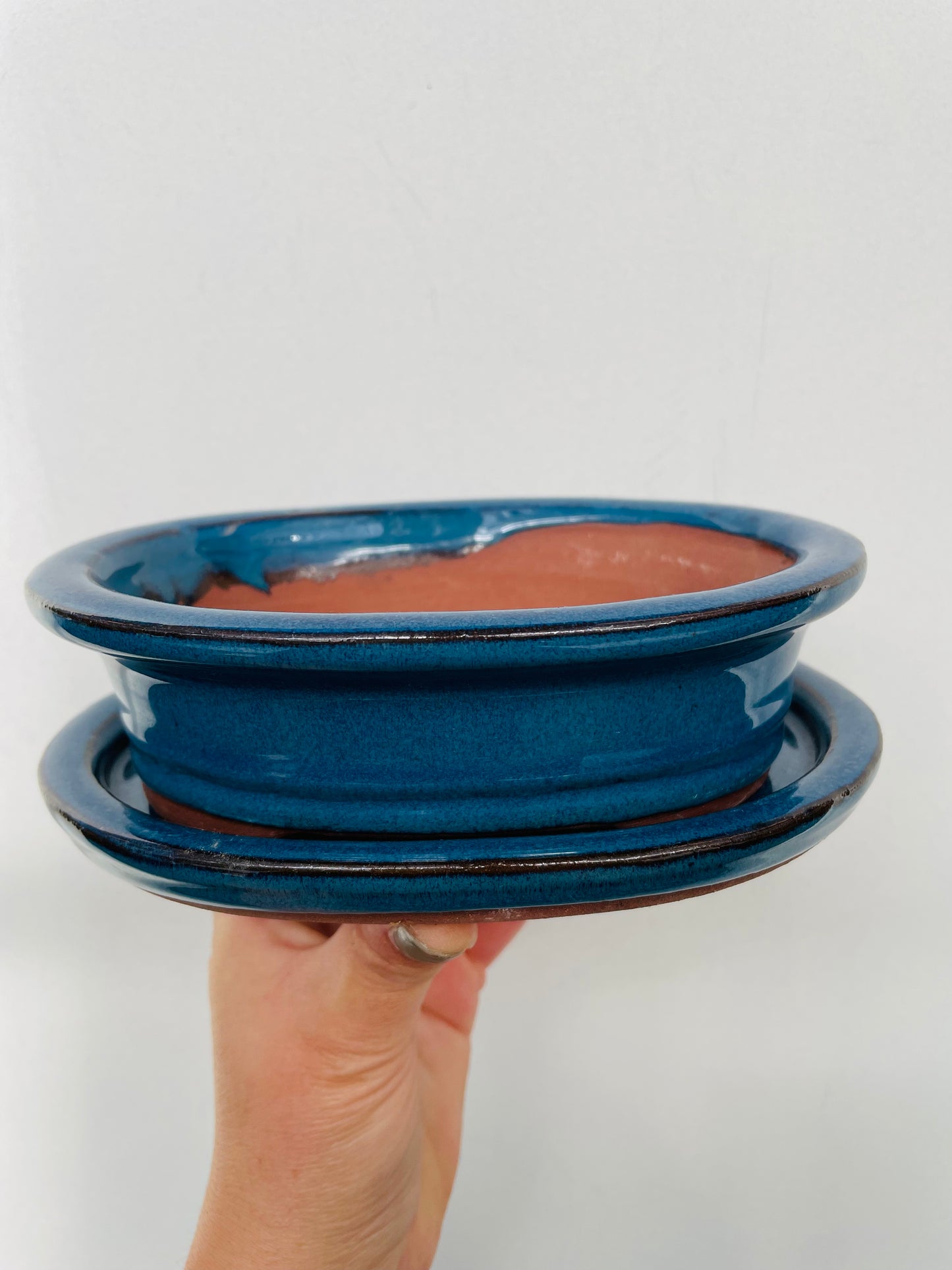 Bonsaipotte med fat blå 15 cm